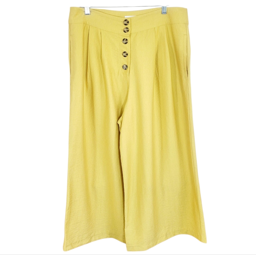SEED HERITAGE Australia Textured Wide Leg Button Front Culotte Macaroon Yellow